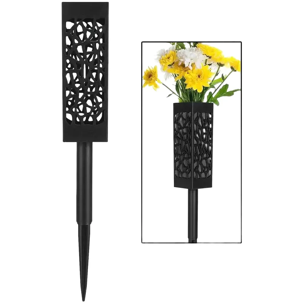 Flower Cone Basket Plastic for Outdoor Memorial Grave Garden Decoration with Drainage Holes and Soil Spikes Size 28.2x6cm