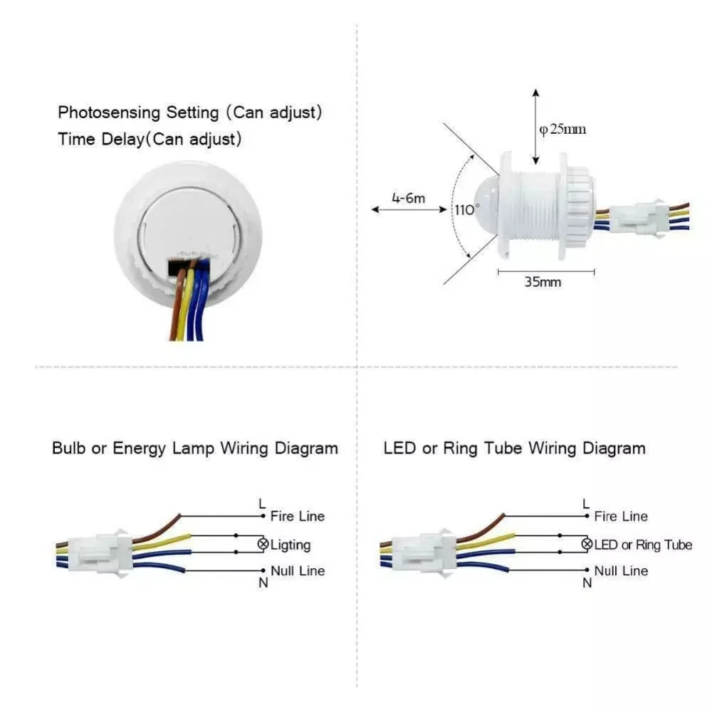 2Pcs 110V-240V Motion Sensor Light Switch Human Body Infrared Movement Detector PIR Sensor Detector Switch LED Auto On Off