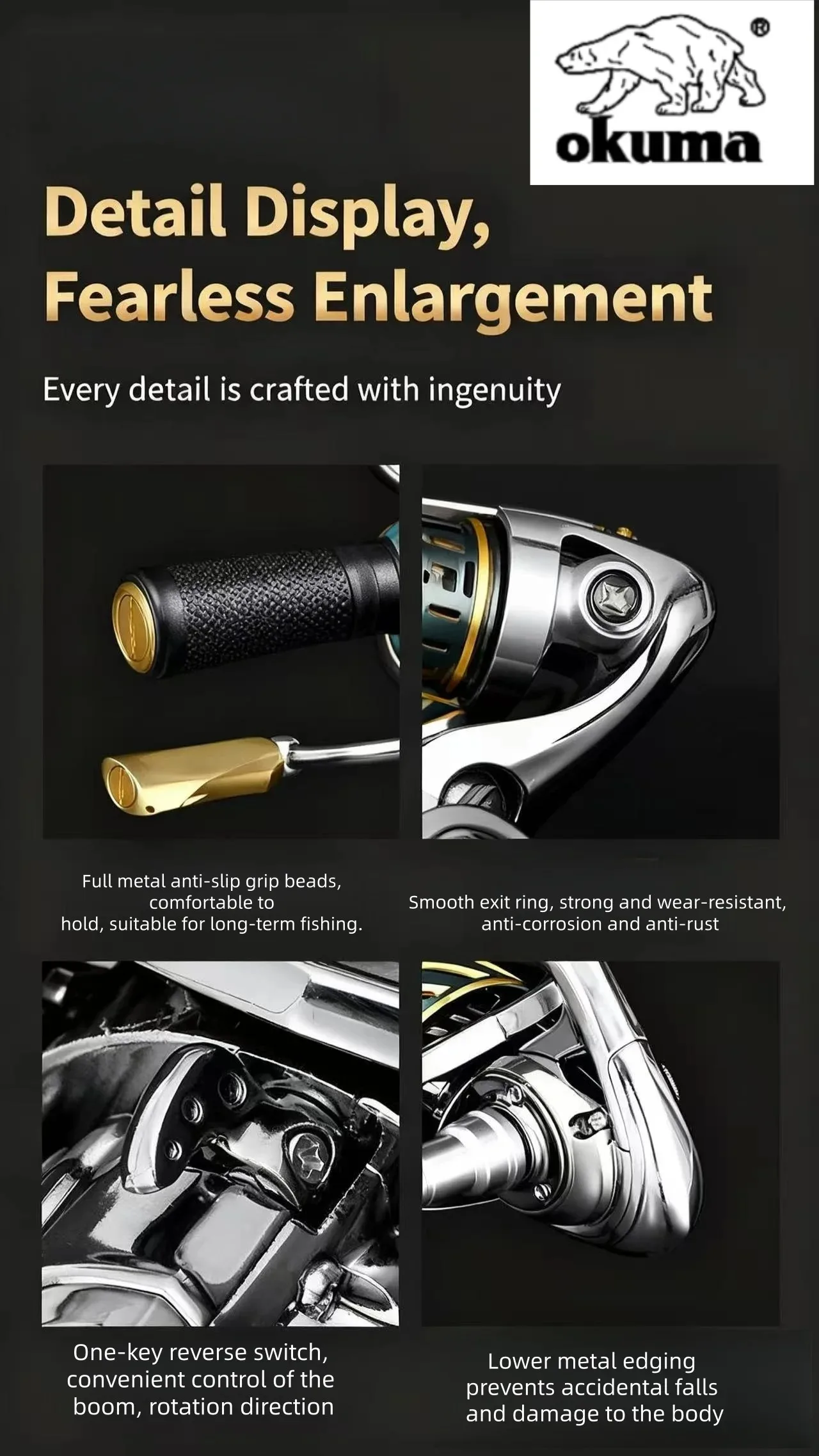 OKUMA 1000-7000 Vollmetall-Spinnrolle 7+1 Lager 5.1:1 Übersetzungsverhältnis 5KG Max. Bremskraft Universelle Köderrolle für Meer- und Süßwasser – Detail 16