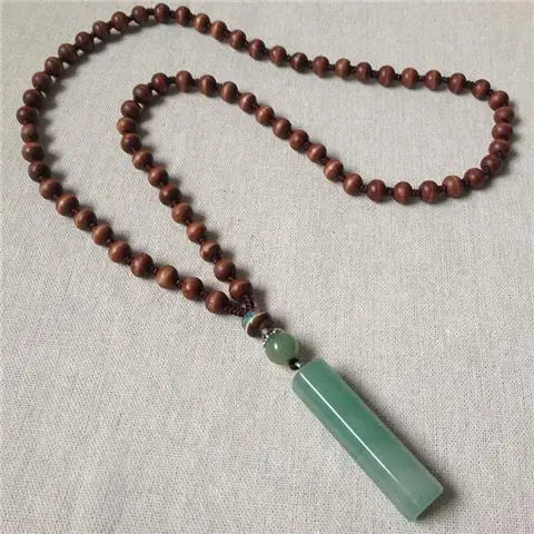 Ethnic Style Jade Stone Pendant Mid-length Necklace Elegant Accessories Autumn and Winter Woolen Chain Charms Versatile Jewelry