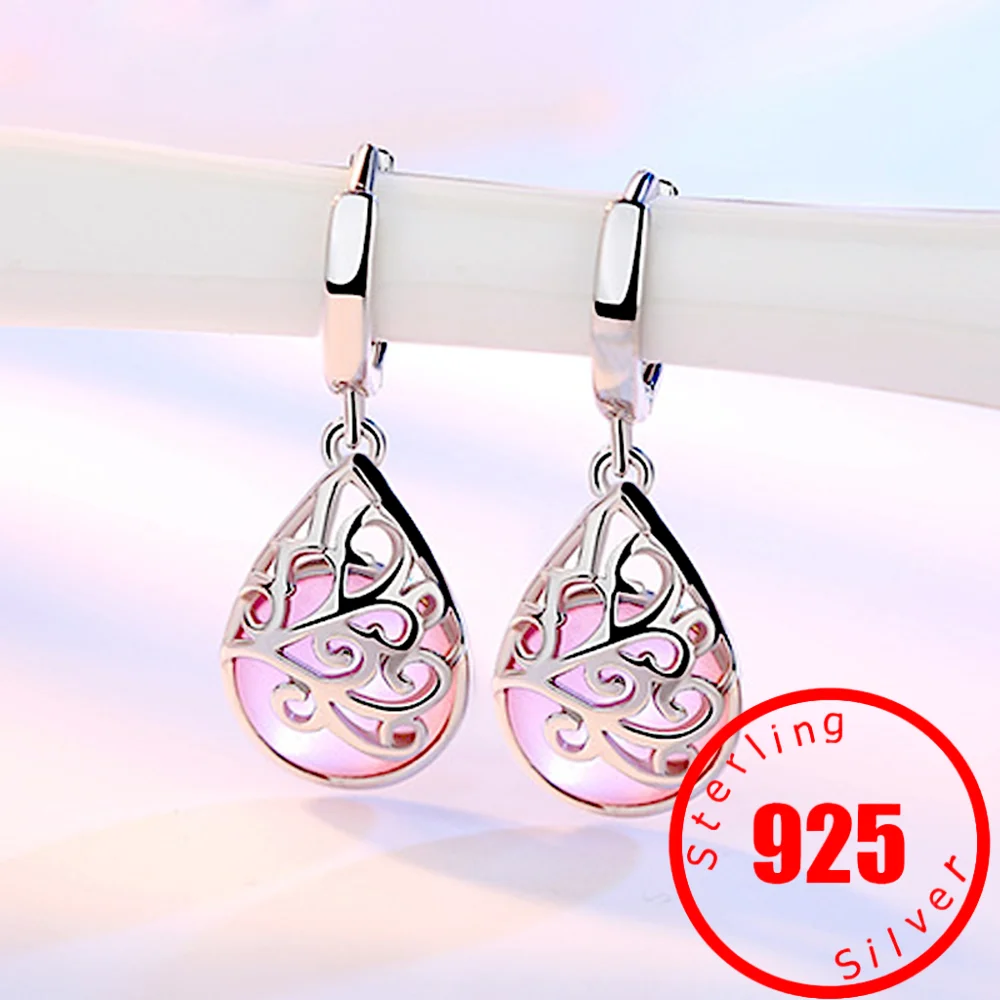 Hollowed Out Earring 925 Sterling Silver Drop Earrings For Women Fine Jewelry Moonlight Opal Tears Totem Dangle Earrings