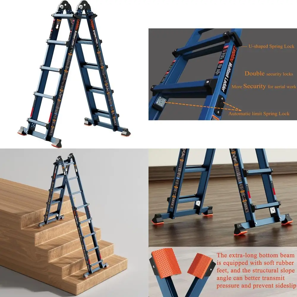 Escalera de extensión multiposición de 5 escalones con peldaños antideslizantes y capacidad de carga de 330 lb