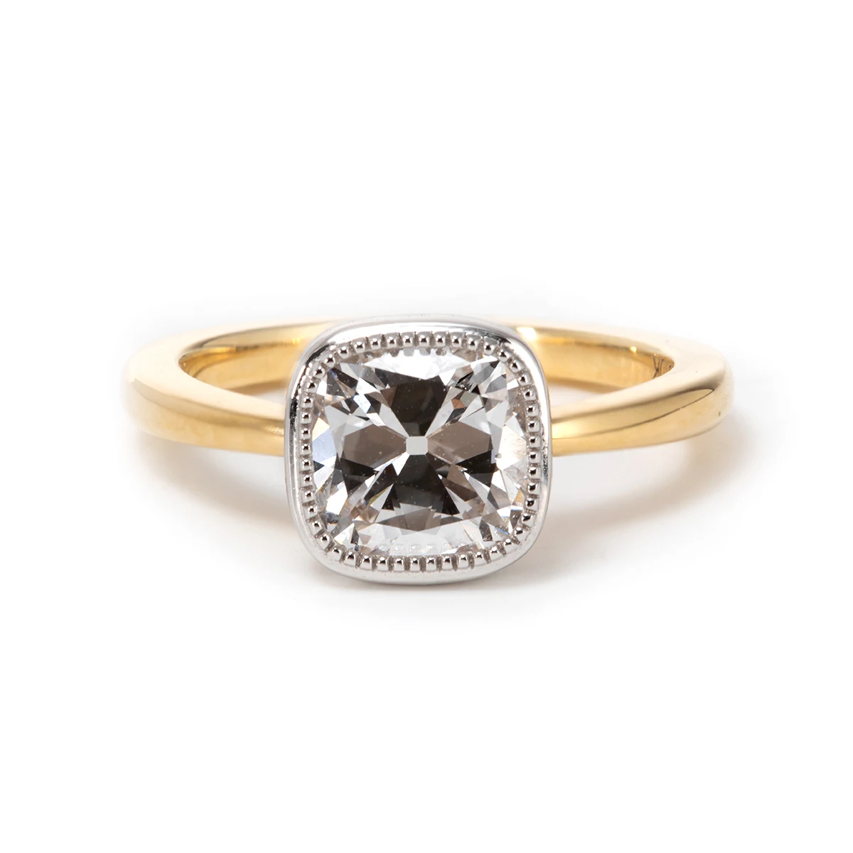 

14k Yellow Gold 1.5ct Old Mine Cut Lab Diamond Bezel Hollowed-out Vintage Engagement Ring (Ring Setting Only)