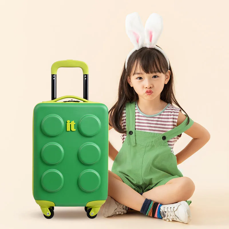 Children\'s luggage 16 inch small boarding trolley case cartoon building blocks travel case cardan wheel suitcase