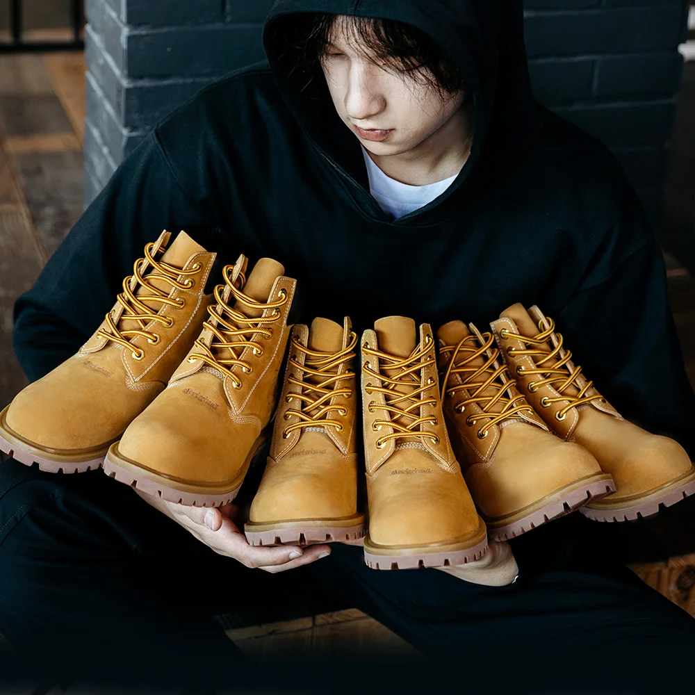 

Mr.A Classic Couple Style High-Top Wear-Resistant Yellow Boots Outdoor Hiking Leather Comfortable Retro Warm Boots Autumn and Winter Men's Waterproof Boots