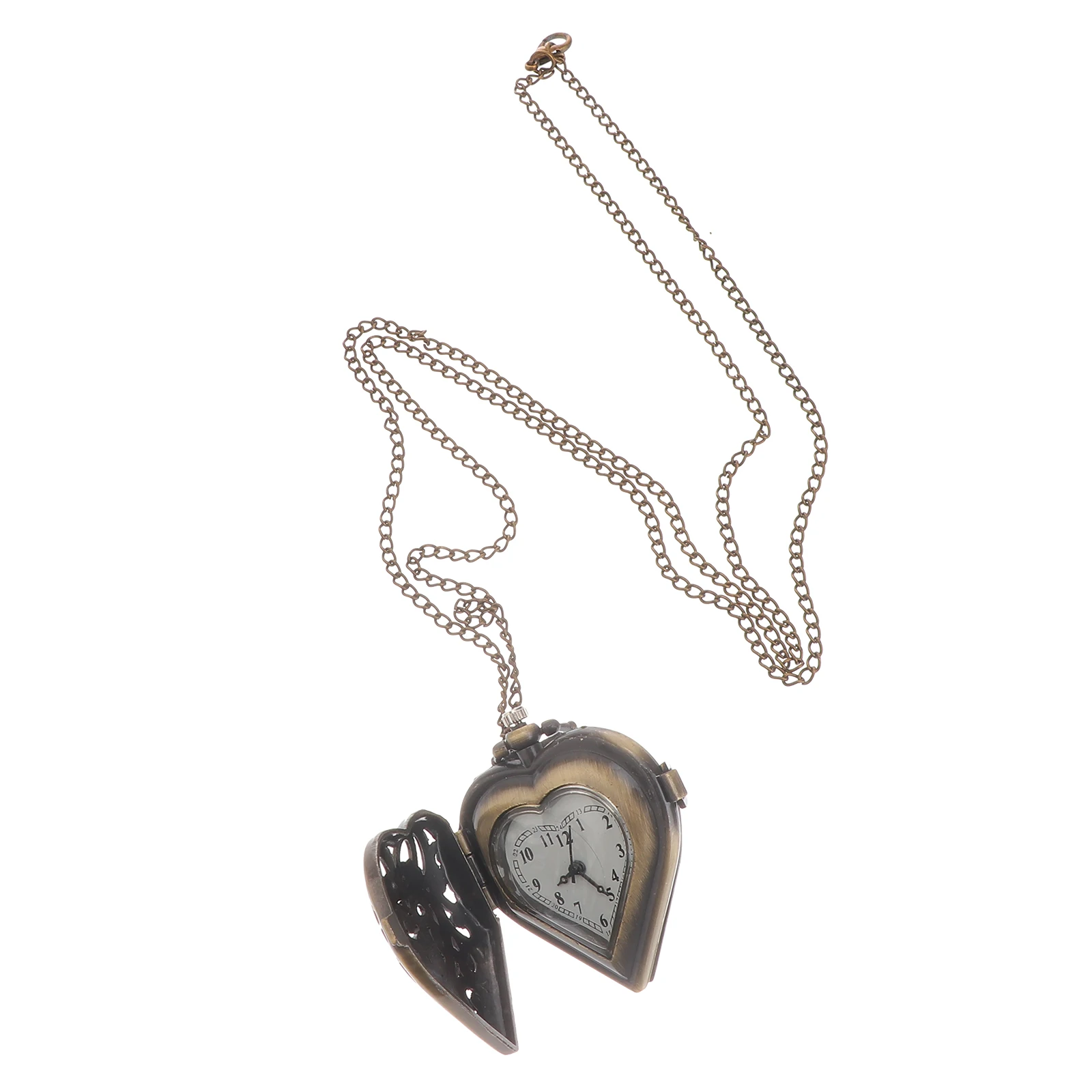 

Vintage Pocket 41x46mm Bronze Hollow Heart Pocket Watch With Chain Shape Mechanical Movement Removable Chain Watches