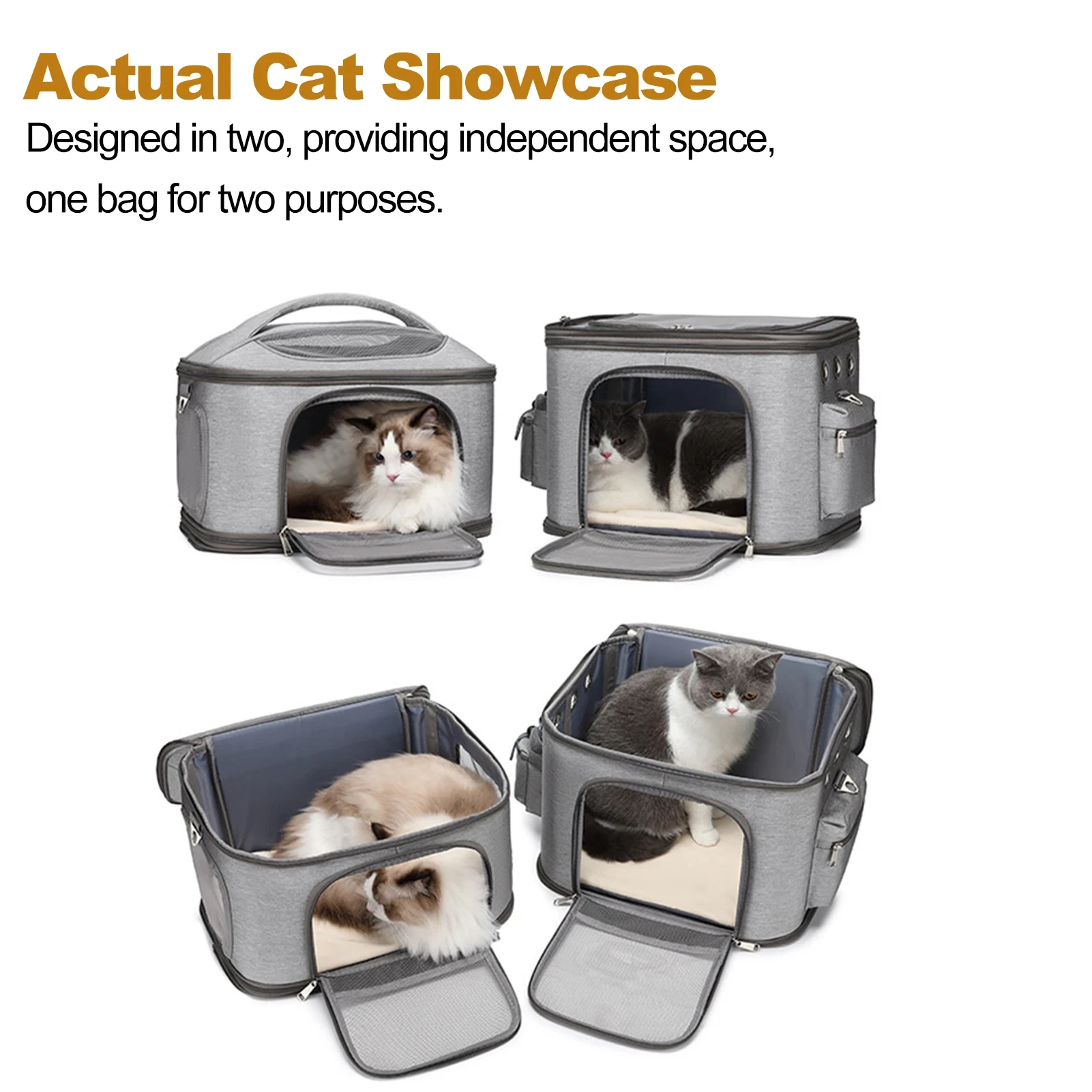 Double Layer Pet Backpack Oxford Cloth Portable Large Capacity Carrier Bag Can Accommodate Two Cat Outdoor Travel Cat Bag
