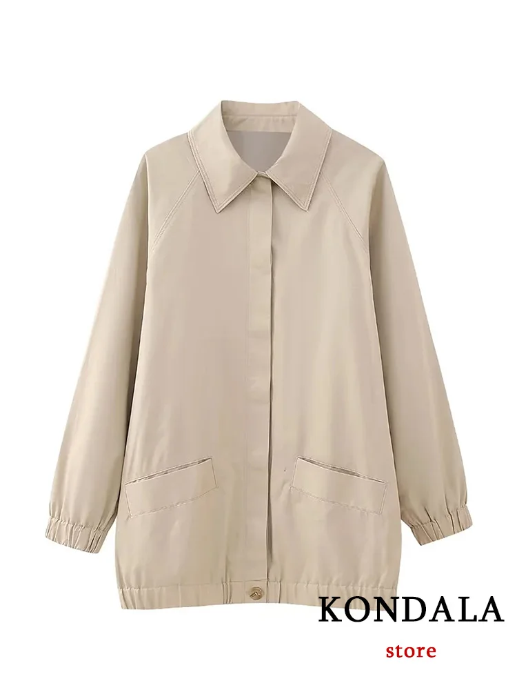 

KONDALA Vintage Casual Oversized Jacket Solid Single Breasted Pockets Loose Long Coats New Fashion 2023 Autumn Winter Outwears