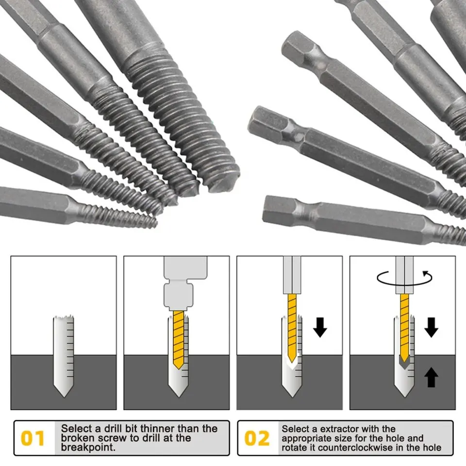 Startbuymore 5-Piece Broken Screw Extractor Set – Hex Shank With 60mm Extension Bar, 1/4-Inch Quick Release, Sizes 5-18mm