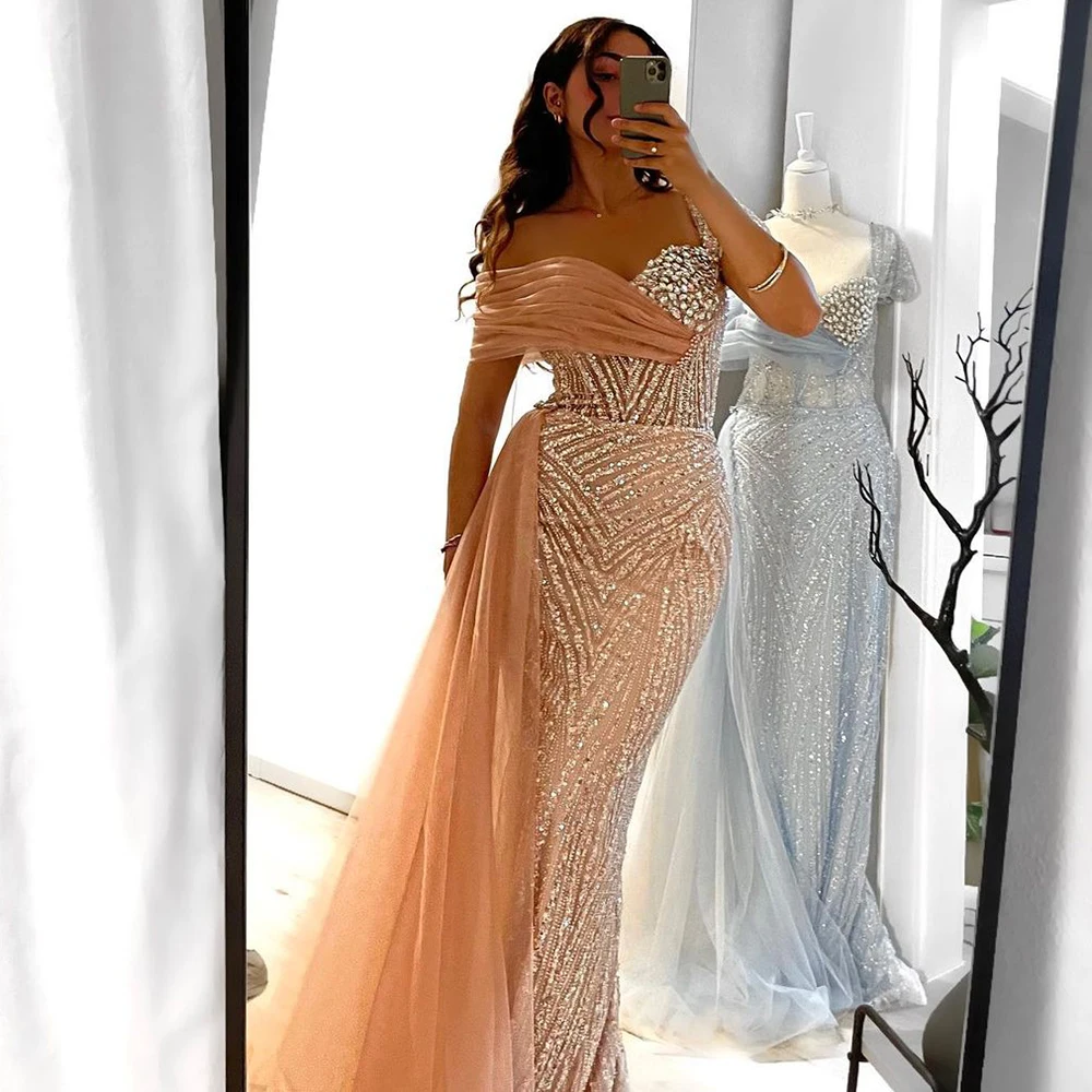 Elegant Dubai Mermaid Evening Dress for Women 2024 Luxury One-Shoulder Formal Prom Wedding Party Gown with Overskirt Customized