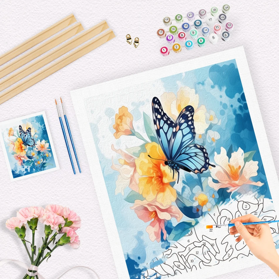 لوحة RUOPOTY حسب الرقم للبالغين، رسم فراشة ملونة، دهانات أكريليك، هدايا حرفية، مستلزمات فنية، رسم صور، ديكور منزلي #2