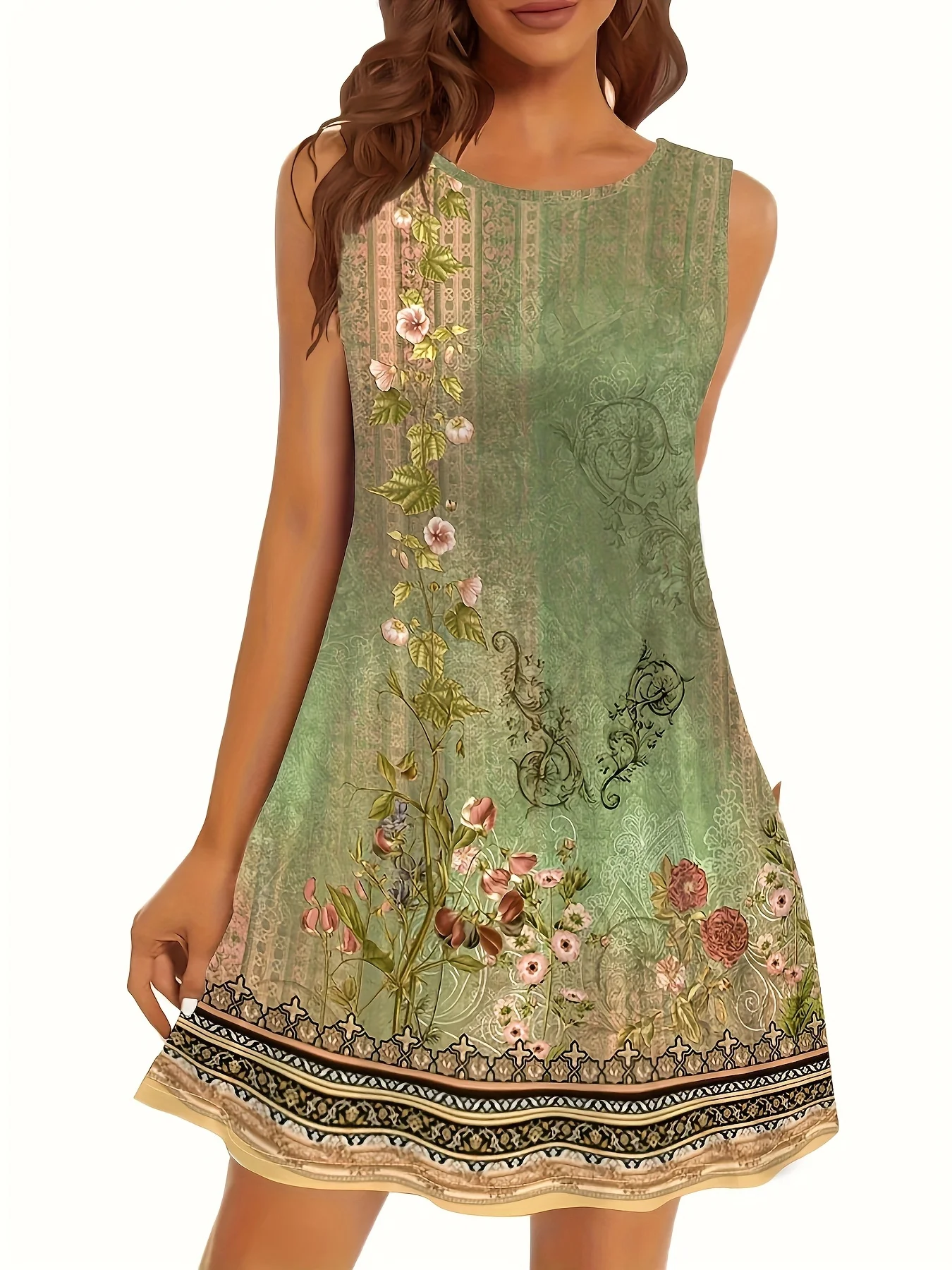 2025 New Bohemian Floral Print Mini Dress Women's Fashion Short Skirt Boho Style Clothing Spring Summer Trend