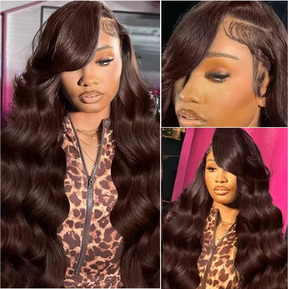 Peluca con malla Frontal ondulada de 34 pulgadas, marrón Chocolate, 13x4, 13x6, HD, pelucas frontales de encaje transparente, cabello Remy brasileño para mujeres negras