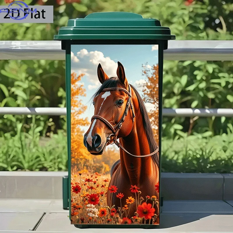 2D Flat Printing 1pc Trash Can Sticker 37×82cm, Autumn Galloping Horse Theme Design, Self-Adhesive Wall Decal Wallpaper, Kitch