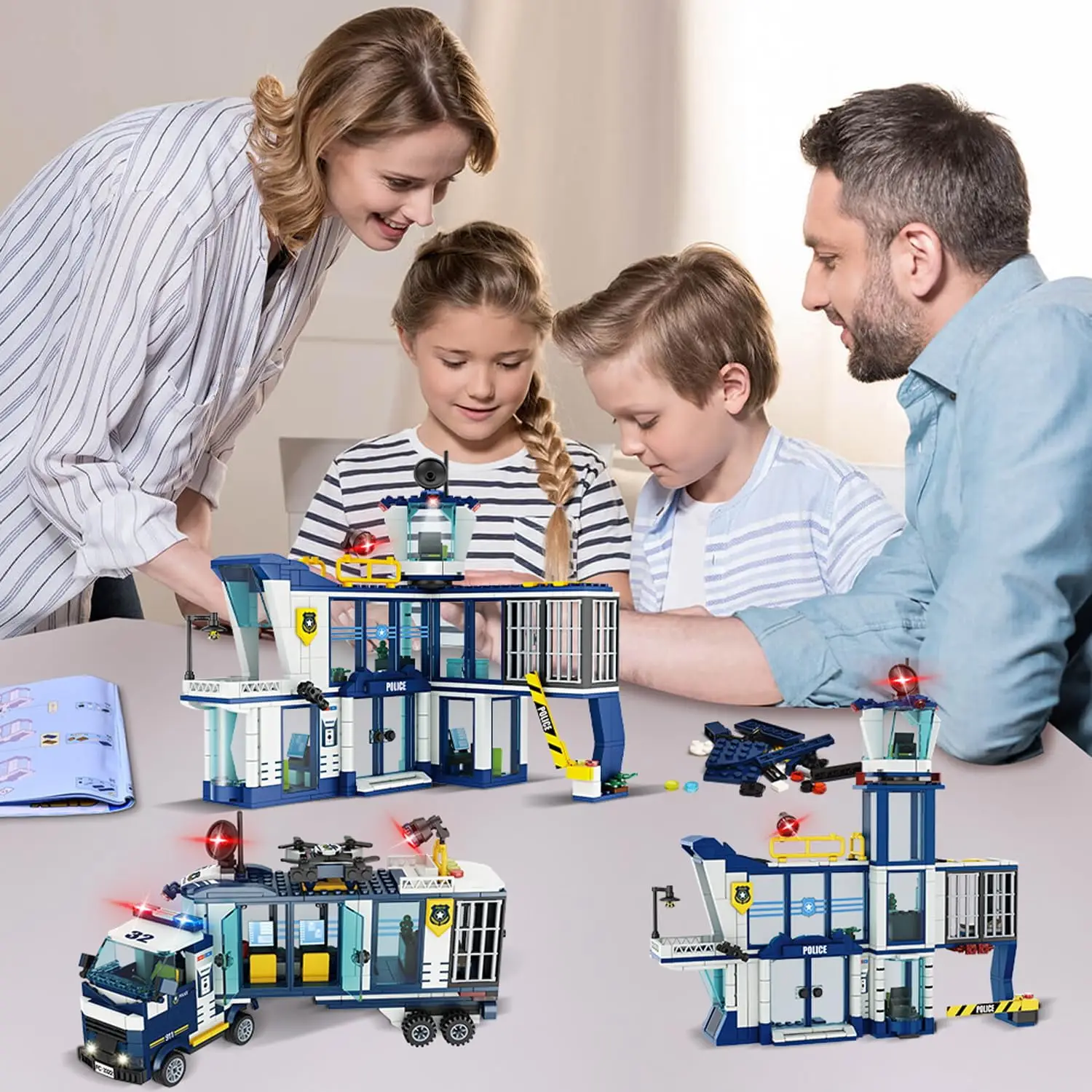 3 IN 1 City Police Station Building Blocks Toy STEM Set with Police Car Bandit Car Drone Bricks Toys for Kids 6+ years Boys Gift