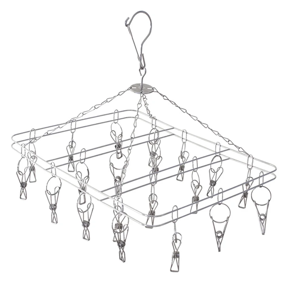 

20 Clips Stainless Steel Clothes Hanger Thickened Wire Strong Clothes Drying Rack Anti Slip Windproof Hook