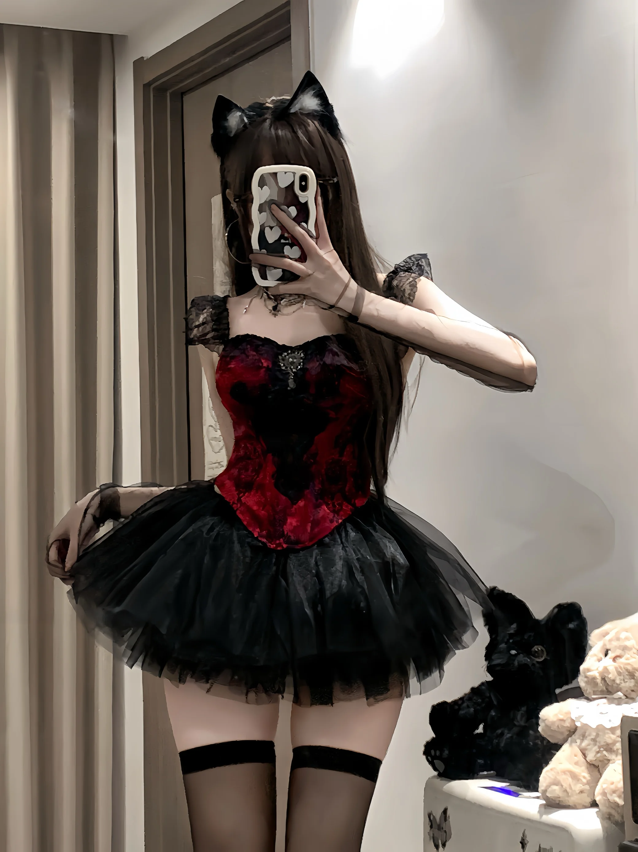 다크 고딕 할로윈 코스프레 여성용 레이스 트림 크롭 탑 허리 조임 패치워크 튜브 탑 오리지널 디자인 레귤러 길이