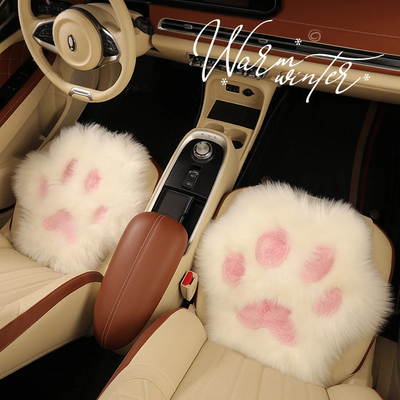 1 Pcs Warm Plush Car Seat Cover Cushion Cute cat paw Anti-slip Universal Seat Breathable Pad for All Vehicles Front and RearSeat