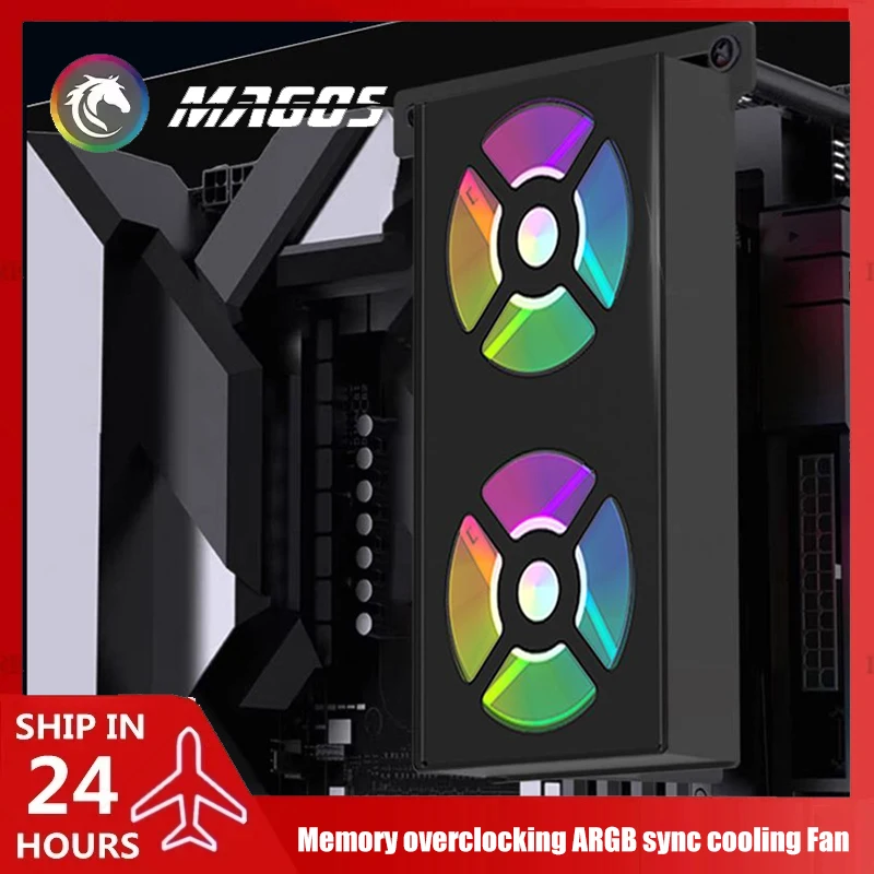 

Memory Cooler Overclocking 5V ARGB AURA SYNC，Cooling FansX2 PWM RAM Heatsink, Black/White