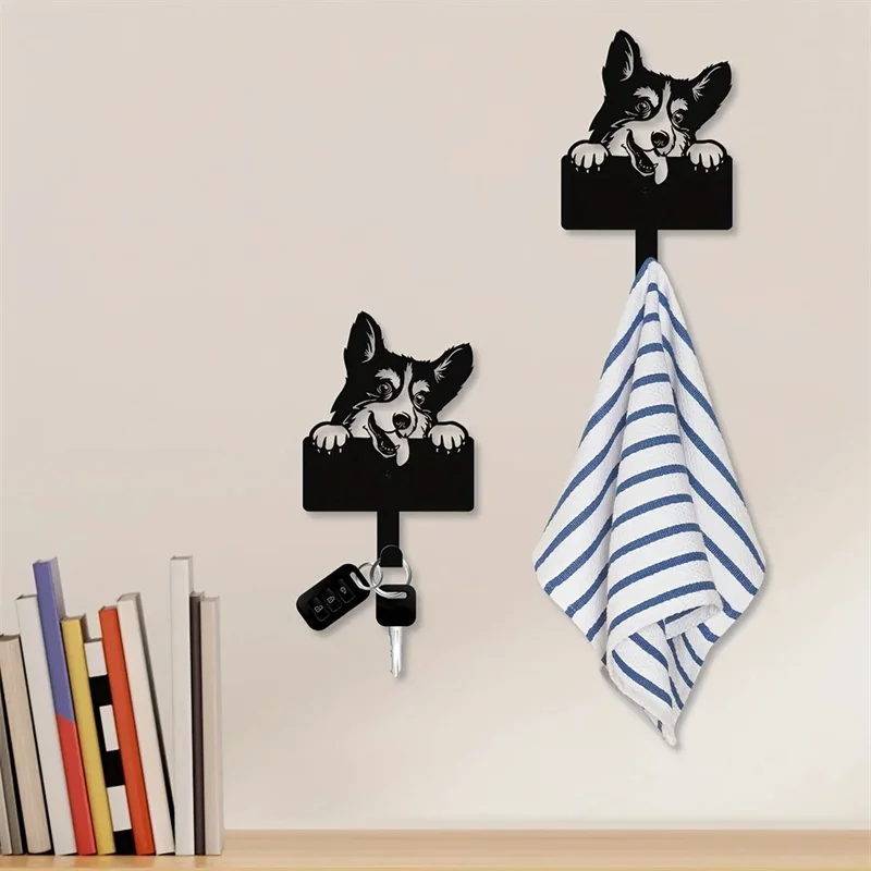 Metal Corgi Wall Hanging Keys Hook Dog Signs Pet Wall Hanging Dog Decor Towel Rack Organizer Storage Rack