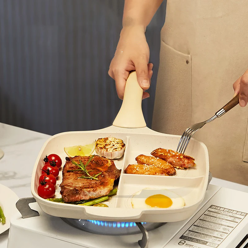 COOKER KING Ceramic Coating Frying Pan Non-stick Saucepan Three-in-One Breakfast Pan for Steak Egg Multi-functional Pancake Pans