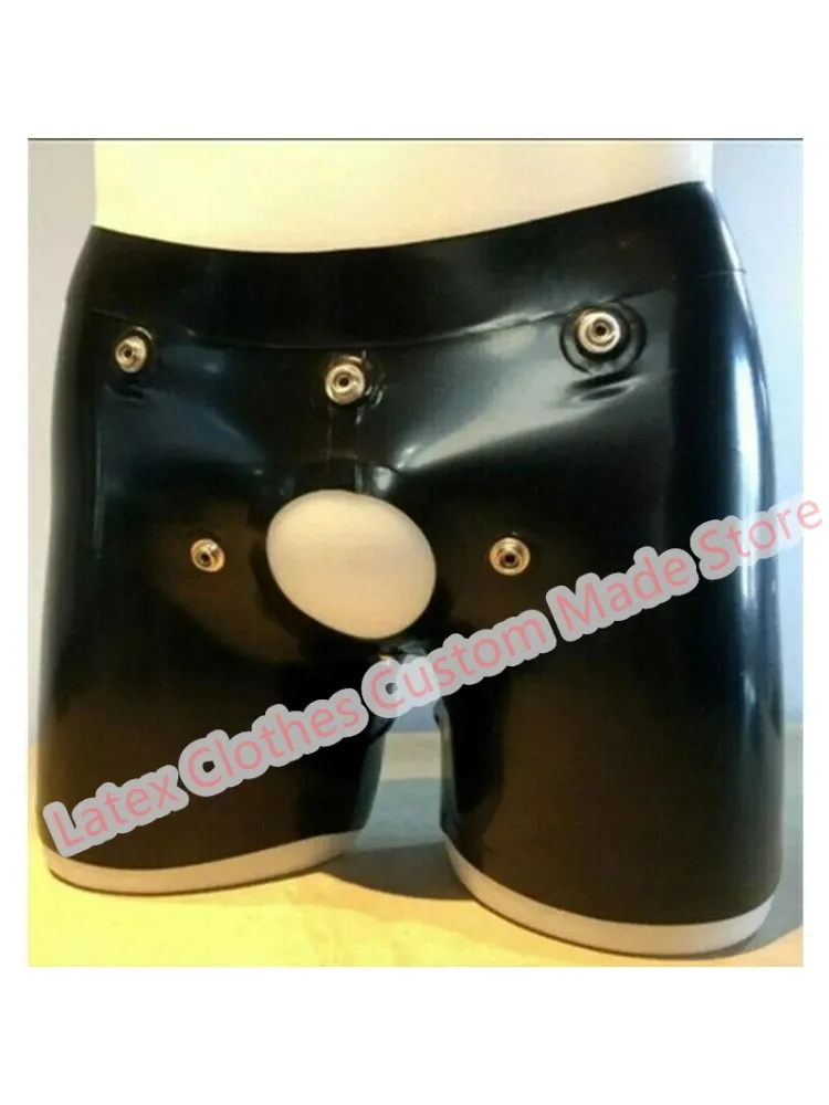 Latex shorts slipje open voorkant gat terug zip sexy fetish ondergoed heren boxer