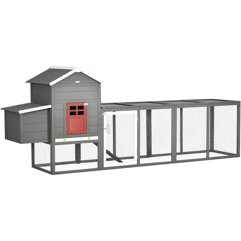 

Spacious 118 Chicken Coop with Asphalt Roof, Wooden Run, Slide-Out Tray & Nesting Box for 3-6 Hens, Gray