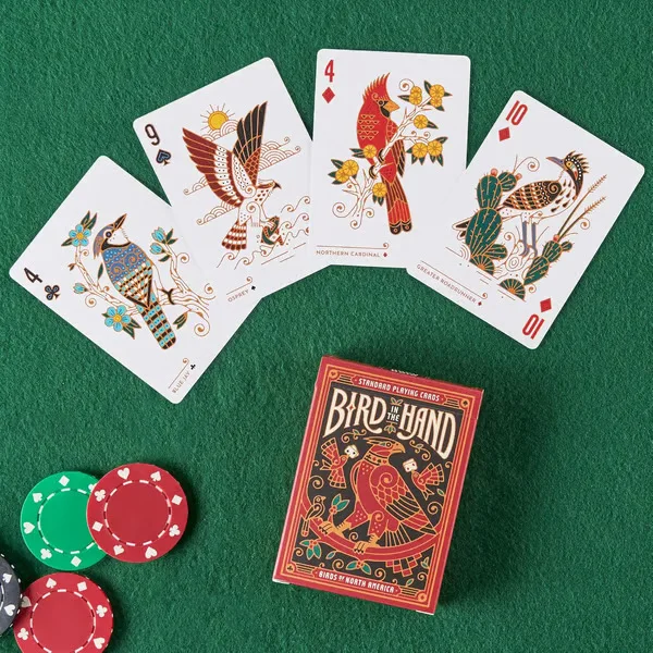 Spielkarten mit Vogel in der Hand – 54 Stück Karten, Kunstdeck, einzigartige Vogellustrationen, Spielkarten für Sammler – Detail 1