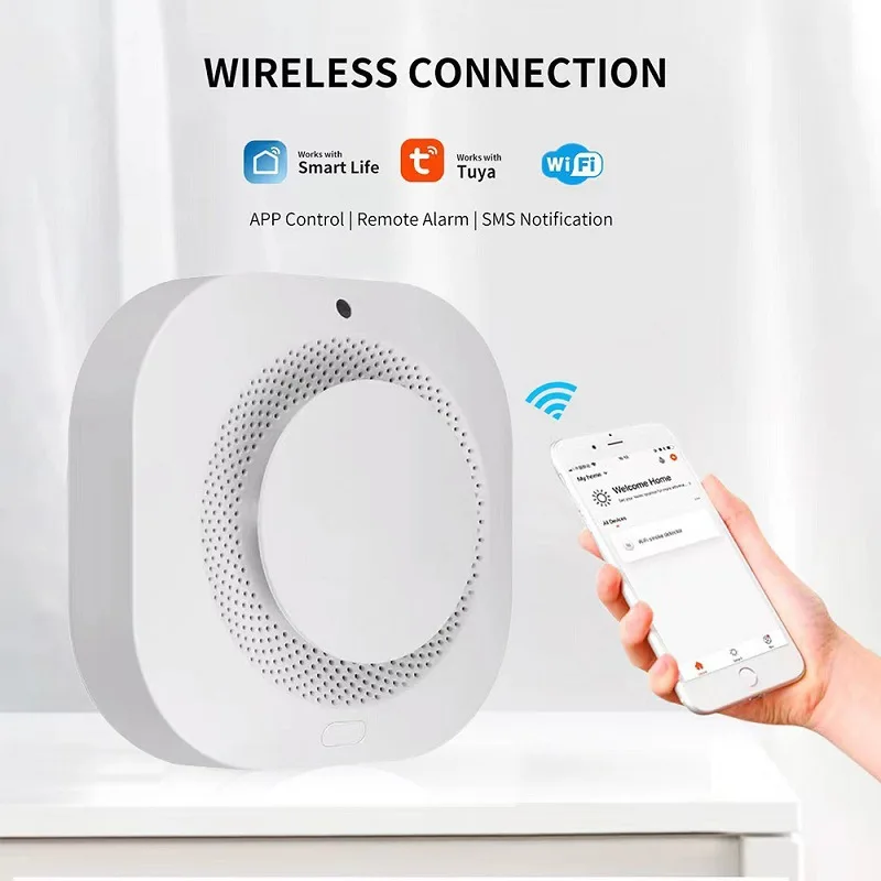 Tuya vida inteligente app wifi detector de fumaça sensor 90db alarme incêndio detector de fumaça inteligente wifi proteção contra incêndio alarme de segurança em casa