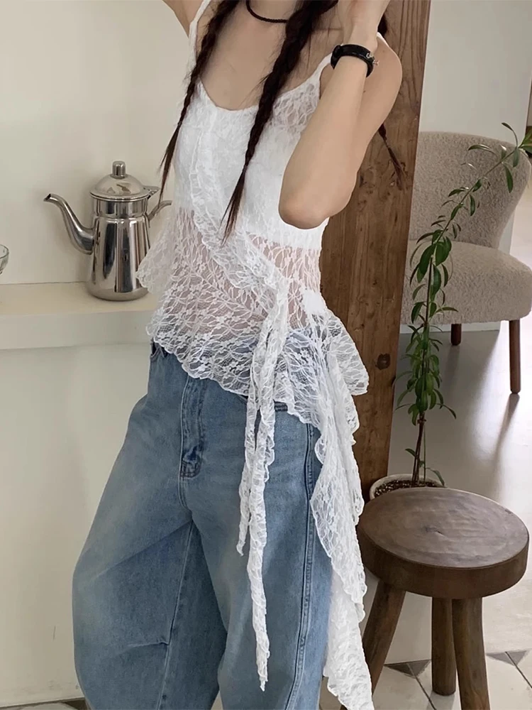 

Sexy Lace Strap Women's Top See-tough Layered Slim Fit Summer New Sle Faionable Casual Wear for Young Women