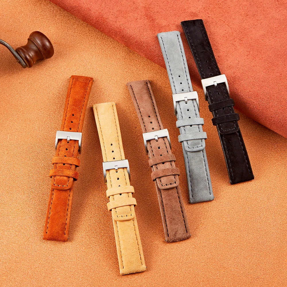 

Винтажный замшевый ремешок для часов 18 мм, 20 мм, 22 мм, быстросъемный мягкий ремешок для часов, аксессуары для умных часов
