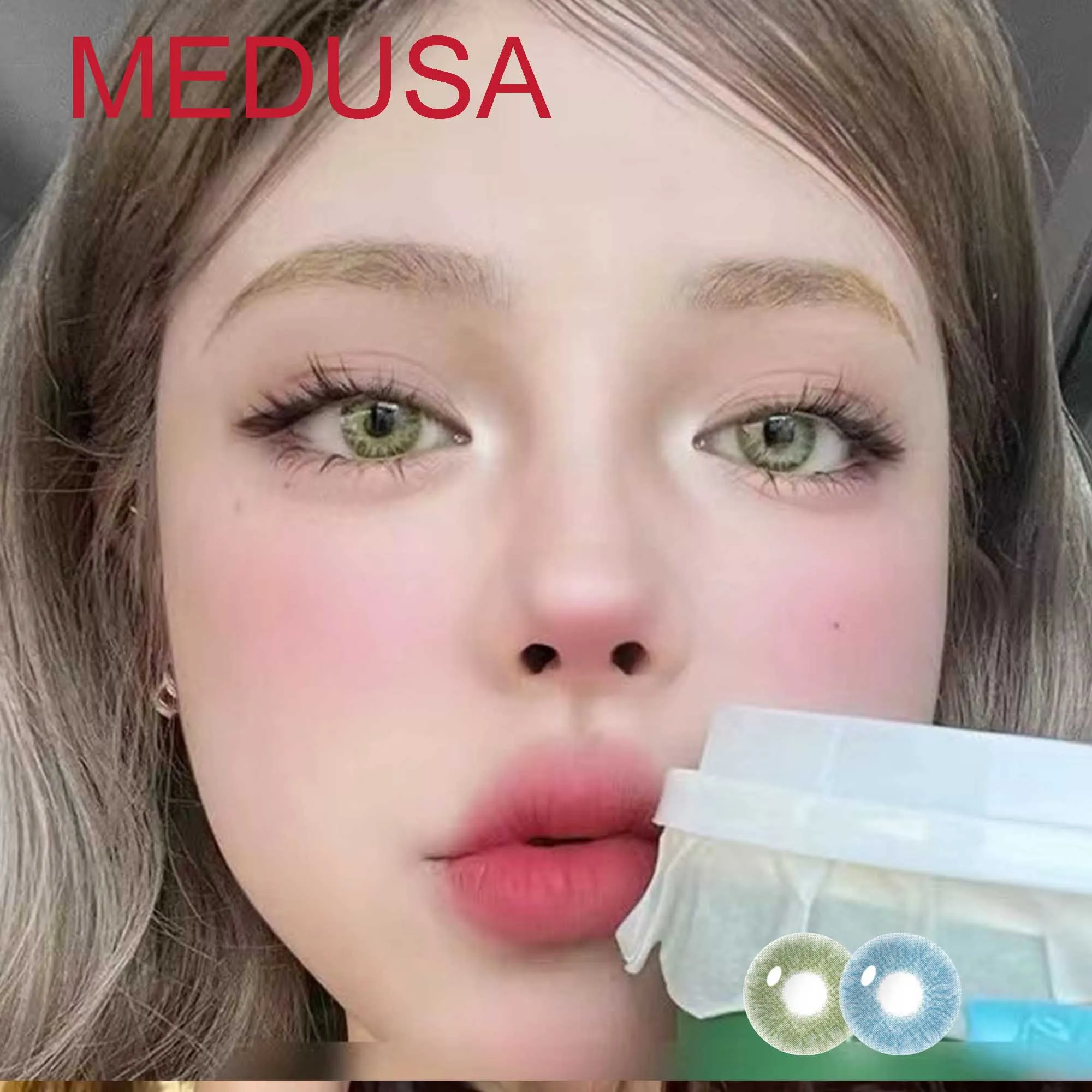 14.20mm Blue Green Coloured Eye Cosmetic Contacts Lenses with Power Cosplay Color Accessories lentes de contacto Medusa