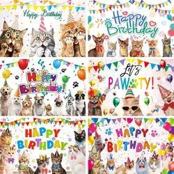 Cat and Dog Pet Party Backdrops Cute Animals Children's Birthday Theme Baby Party Decoration Banner Photography Background Props
