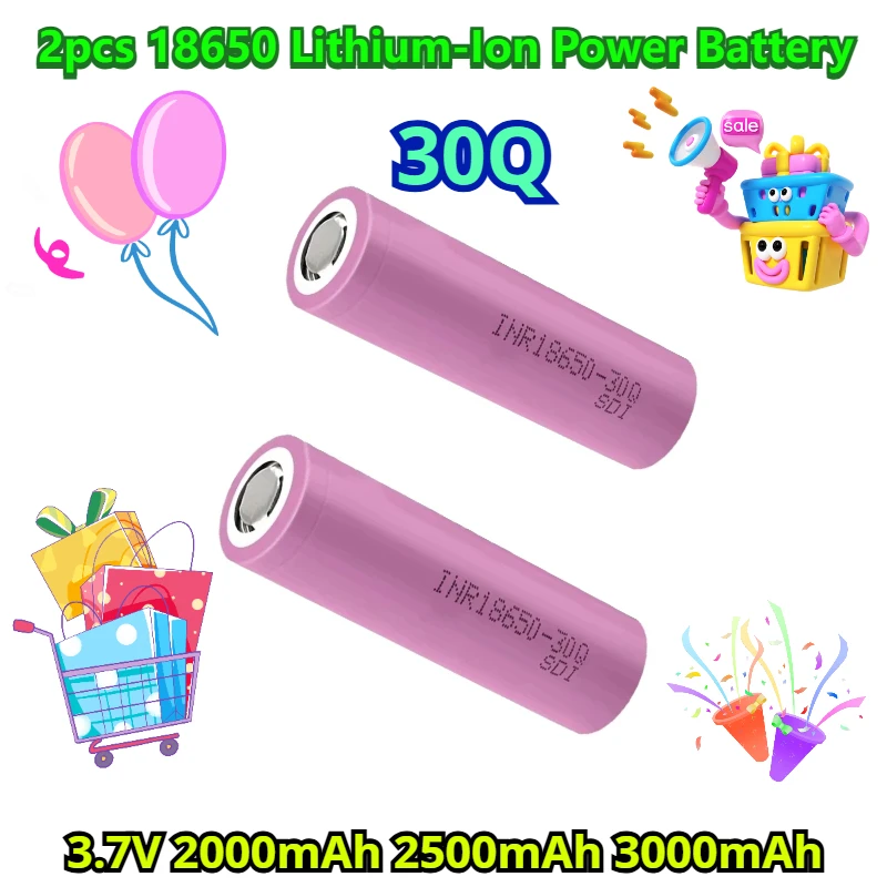 

3.7V 2000mAh 2500mAh 3000mAh 2pcs 18650 Lithium-Ion Power Battery