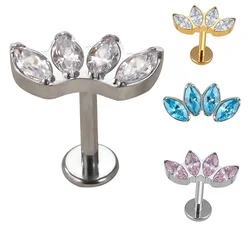 ASTM F136 Titanium 4 Zircon Paved Top Labret Lip Stud Ear Cartilage Tragus Helix Piercing Ear Studs Snug Body Jewelry Wholesale