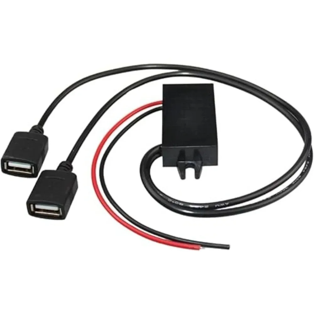 DC/DC Car Power Cable DC 12-24V Step Down To 5V 3A With USB Sockets Current Max For LED Light GPS Navigation Device Car Recorder