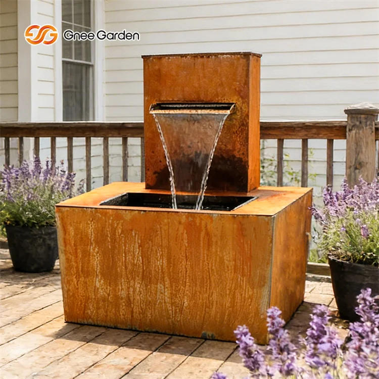 

Outdoor Corten Steel Water Fountain with Waterfall for Home Garden Backyard Decor Modern Luxury Design Natural Rusted Orange