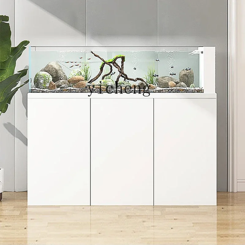V21 Stream Tank Bottom Filter Integrated Small Ecological Glass Fish Tank TV Cabinet Next To Ultra-white Fish Tank