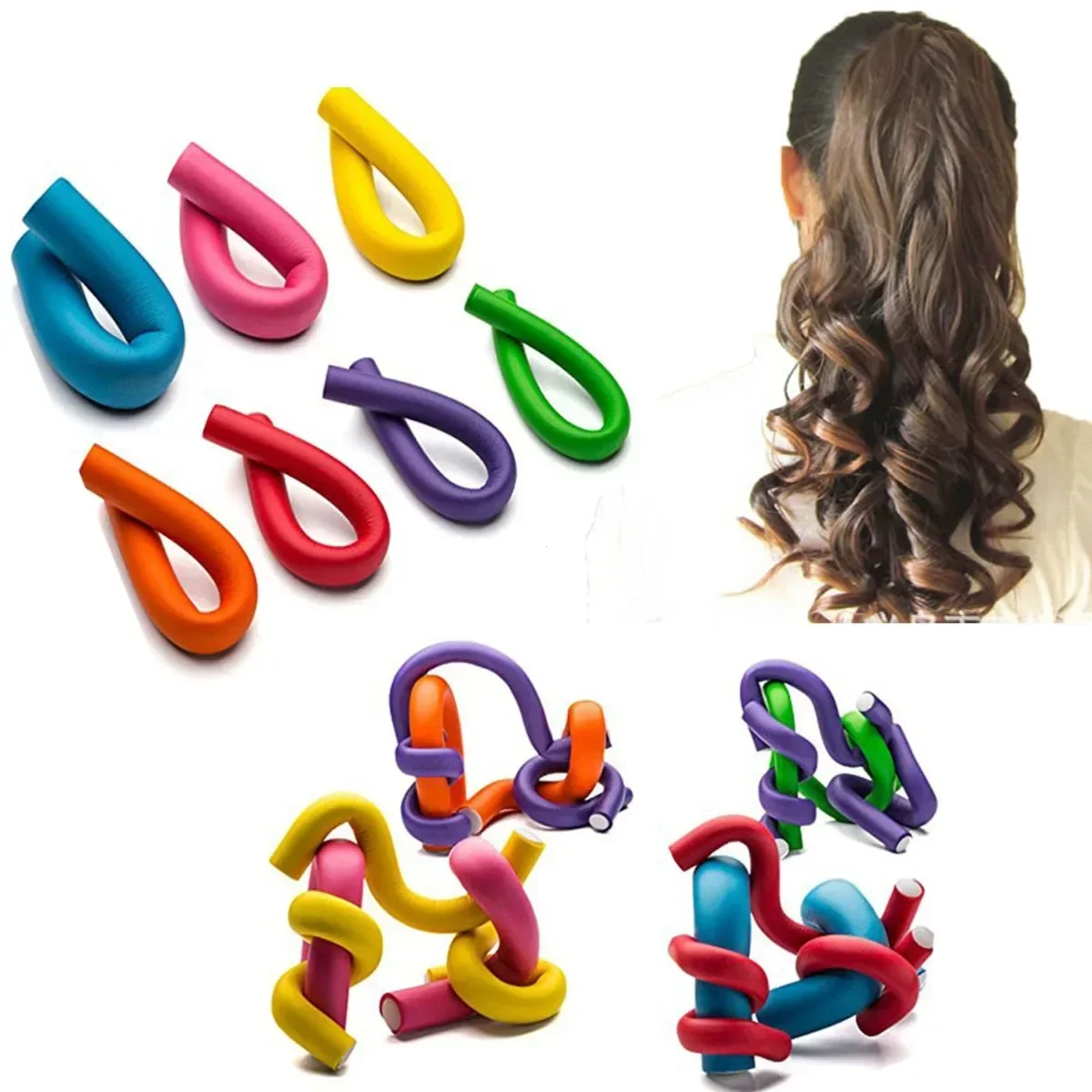 10pcs Hair Roller Flexible Hair Curling Rod Hair Curler Makers Soft Foam Bendy Twist Curls Flexi Rollers   No Heat
