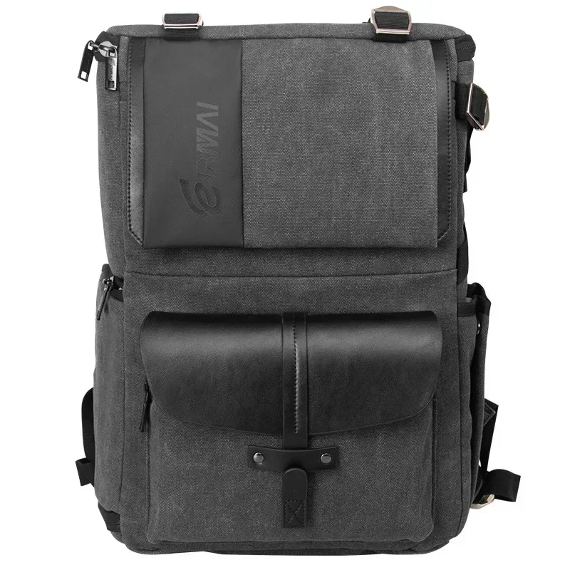 Eirmai Grey Canvas Large Capacity Camera Video Shoulders Backpack Waterproof w Rain Cover fit 15inch Laptop for DSLR Photo Drone