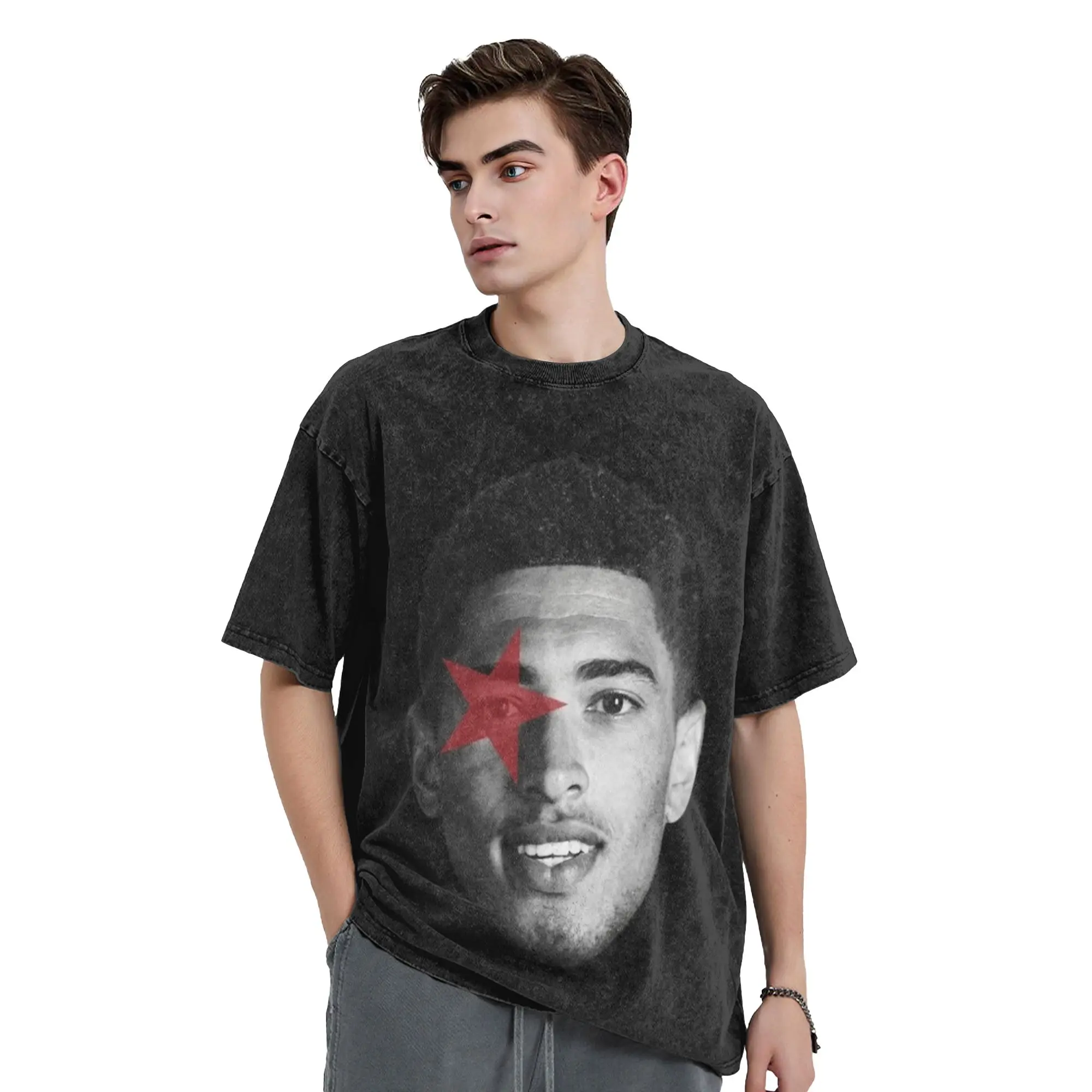 Judes Bellinghams big head red star Washed T Shirt Streetwear Hip Hop T-Shirts Tees Tops Men Women 100% Cotton Oversize Printed