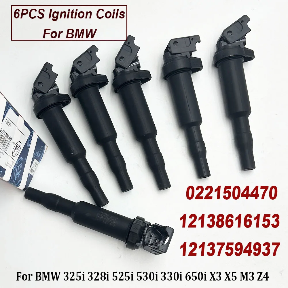 

Brand New 6PCS 0221504470 Ignition Coils 12138616153 12137594937 221504470 For B-MW 325i 328i 525i 530i 330i 650i X3 X5 M3 Z4