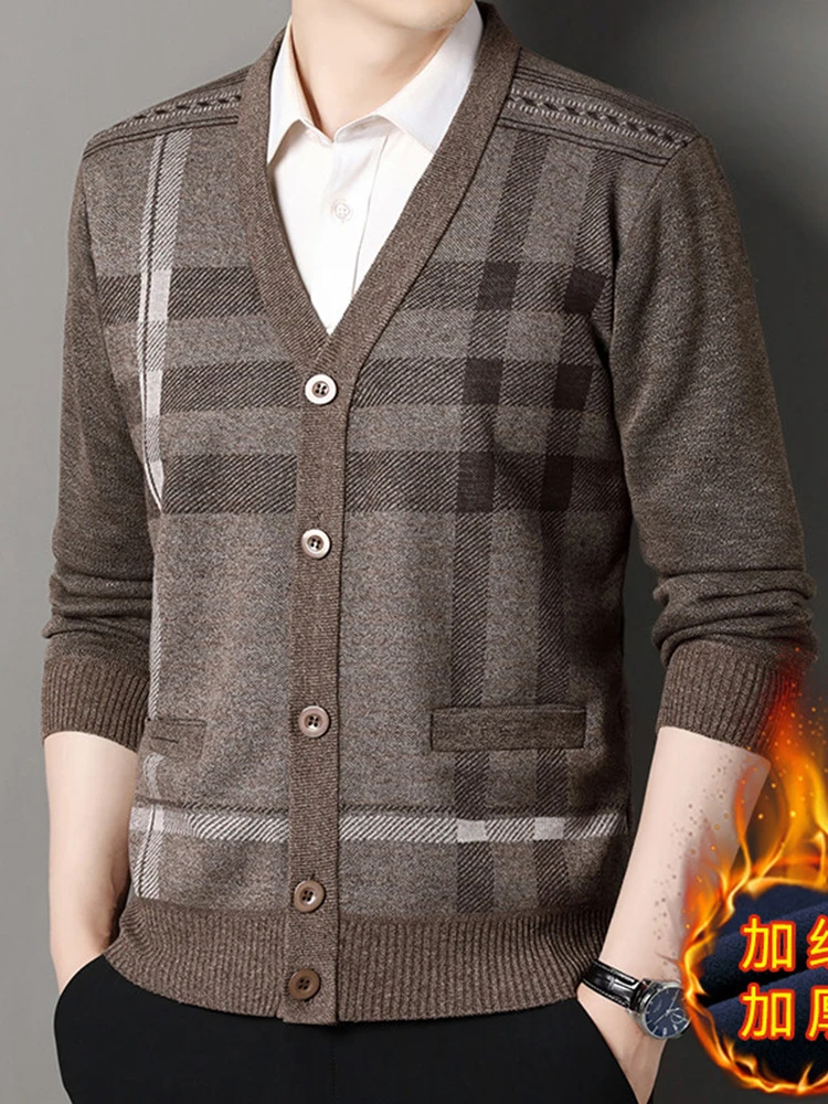 Vintage Men Knitted Cadigan Men's Casual Fashion Button Up Sweaters Coats V Collar Cardigans Jackets Autumn Winter Jumper Coat — zdjęcie 2