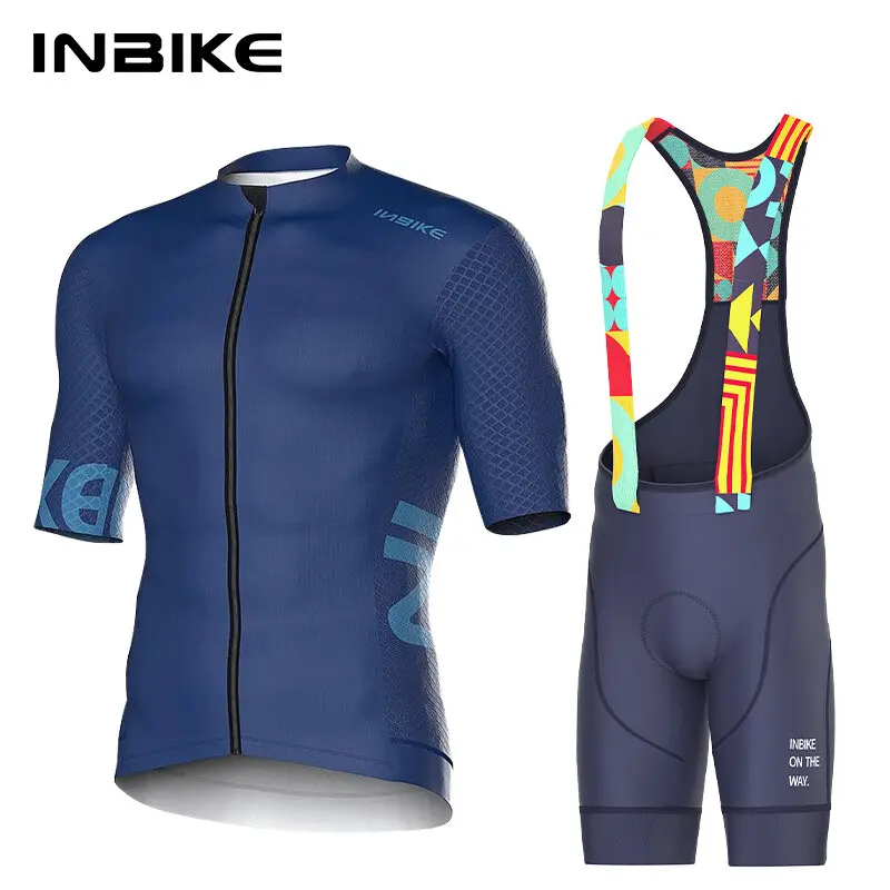 INBIKE Herren-Radtrikot, Rennrad-Shorts, Radfahren, kurzärmelig, durchgehender Reißverschluss, Trägerhose, atmungsaktiv, Sommer-Radtrikot-Set – Detail 23