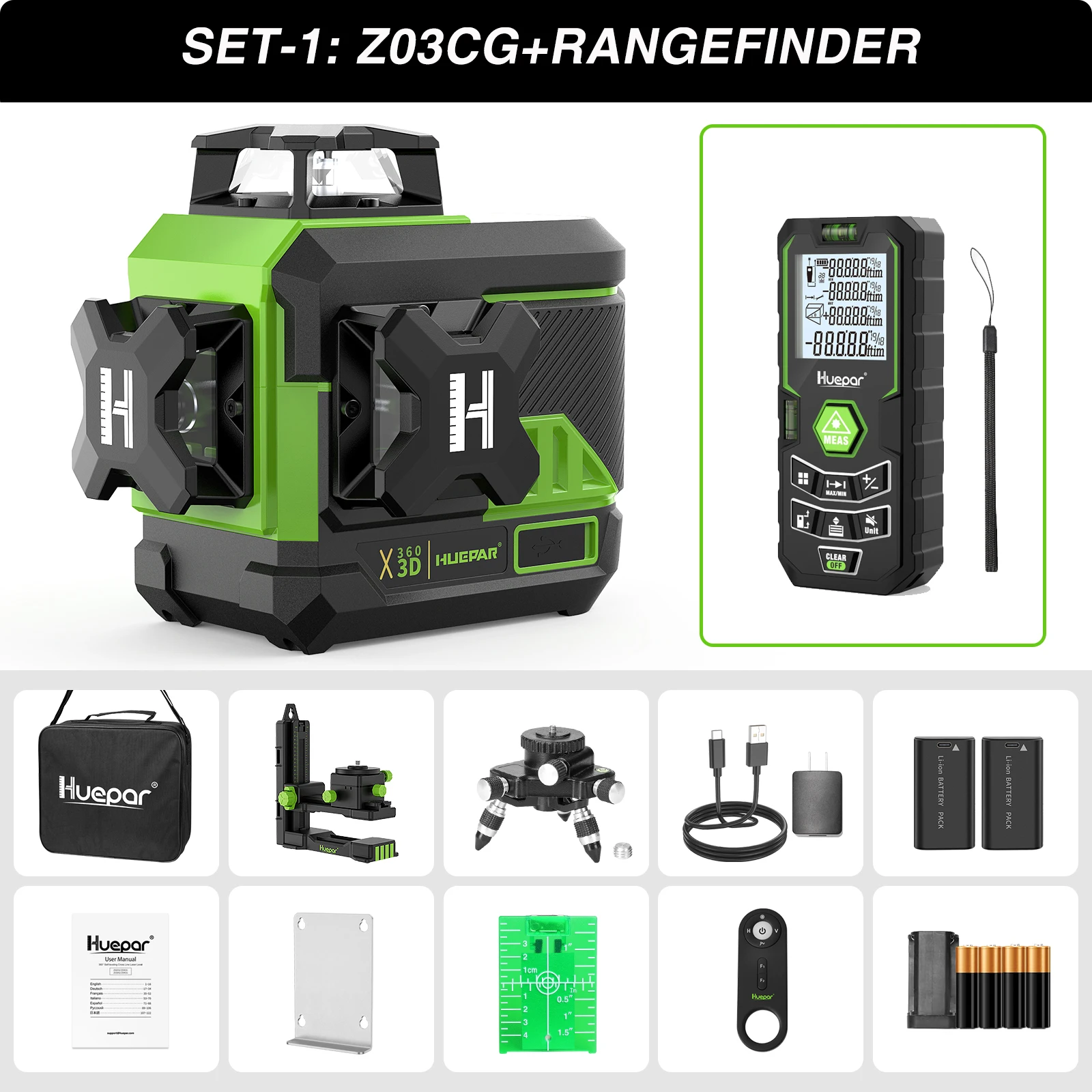 Huepar 3D kruislijnlaser 360 °   12-lijnen Osram zelfnivellerende laserwaterpasinstrumenten met LCD-scherm, Bluetooth en 2x batterijen