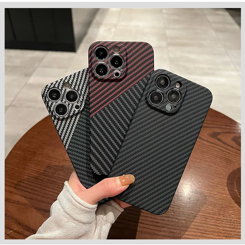 Luxury Ultra Thin Carbon Fiber Texture Matte Case for iPhone 14 13 11 12 Pro XS Max Mini XR 7 8 Plus SE Shockproof Hard PC Cover