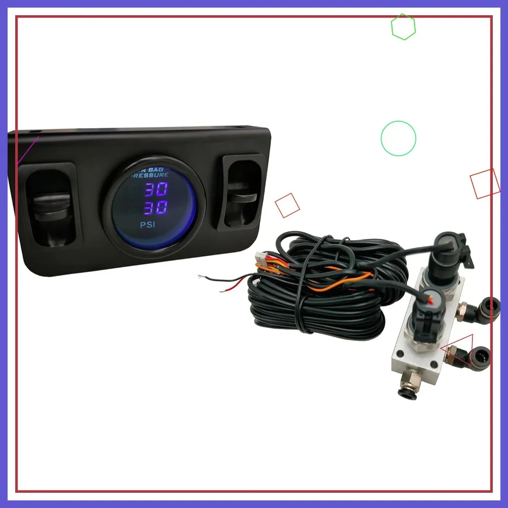 

In Cab Dual Air Gauge Control Kit with Digital Paddle Switch for Air Suspension Pressure Sensor Control (Blue)
