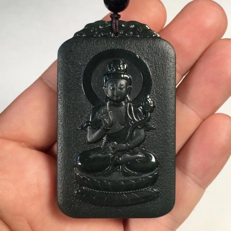 Hetian Jade Chinese Horse Buddha Double-Sided Pendant Zodiac Eight Patron Saints Mahasthamaprapta