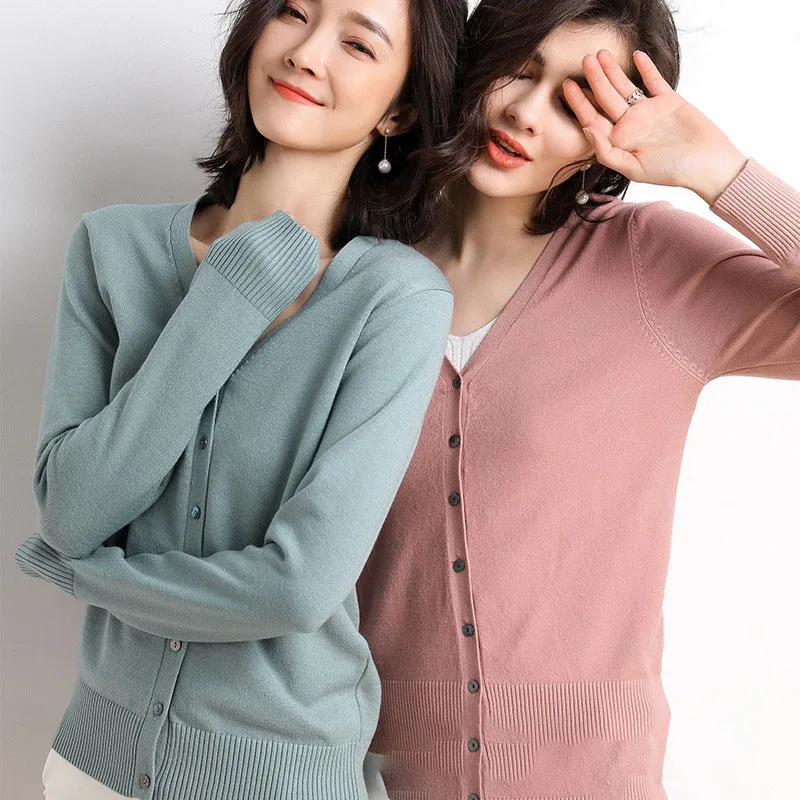 2024 Women's Clothing Spring Autumn Cardigan Sweaters Season New Korean Solid Color Fashion V-neck High end Knitwear Cardigan