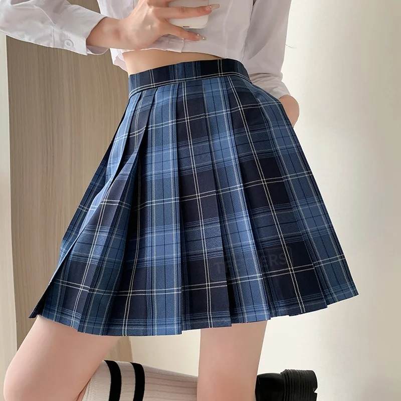 TFETTERS Spring Summer Plaid Pleated Mini Skirt Women High Waist A Line JK Uniform Skirt Lined Flared Short Skirt Preppy School